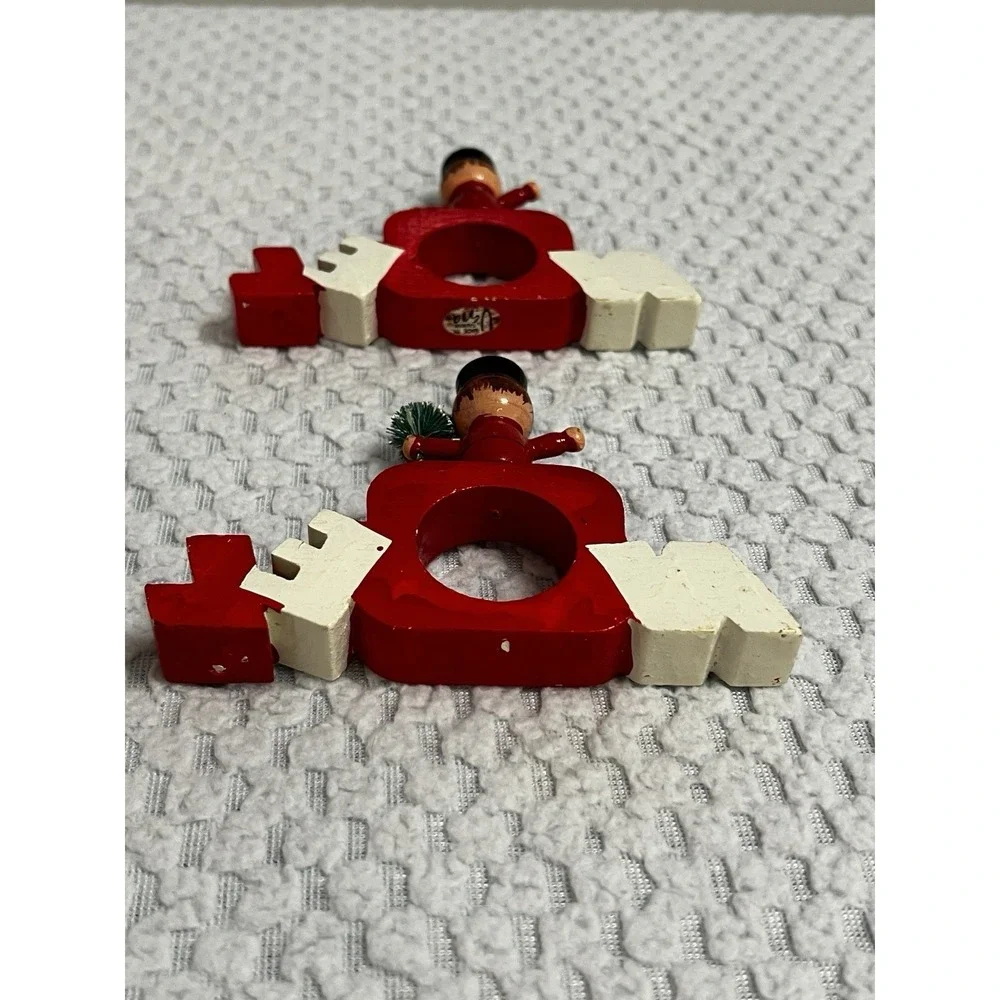 Vtg‎ Vera Neumann Napkin Rings Wood Christmas Holiday Hand Painted Tablescape